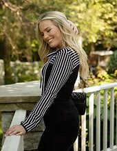 Load image into Gallery viewer, Zeagoo Women's Striped Long Sleeve Bow Tie Neck Stretchy Work Business Office Elegant Blouse Tops Black