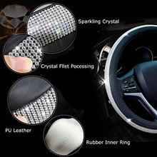 Load image into Gallery viewer, New Diamond Leather Steering Wheel Cover with Bling Bling Crystal Rhinestones, Universal Fit 15 Inch Car Wheel Protector for Women Girls,Black
