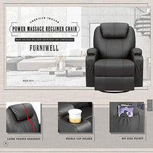 Load image into Gallery viewer, Furniwell Recliner Chair Massage Leather Living Room Chair Home Theater Seating Heated Overstuffed Single Sofa 360° Swivel and Rocking (Black)