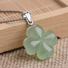 Load image into Gallery viewer, iSTONE Green Jade Lucky Four Leaf Clover Heart Pendant 925 Sterling Silver Necklace 18 Inches Fine Jewelry for Women