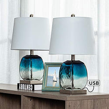 Load image into Gallery viewer, Maxax Glass Table Lamps Set of 2, Blue Glass Bedside Lamps with USB Port, 3-Way Dimmable Nightstand Lamps for Living Room Bedroom (ETL Certified)