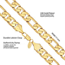 Load image into Gallery viewer, Lifetime Jewelry 11mm Figaro Chain Necklace 24k Gold Plated for Men Women & Teen, 18 Inches