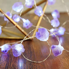 Load image into Gallery viewer, BOHON Decorative Lights Amethyst LED String Lights Battery Operated with Remote 10 ft 40 LEDs Natural Crystal String Lights for Bedroom Party Indoor Birthday Wedding Decor