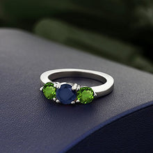 Load image into Gallery viewer, Gem Stone King 2.00 Ct Round Blue Sapphire Green Chrome Diopside 925 Sterling Silver Ring (Size 7)