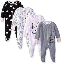 Load image into Gallery viewer, Gerber Baby Girls' 4 Pack Sleep N' Play Footie, Bunny Smiley, 0-3 Months