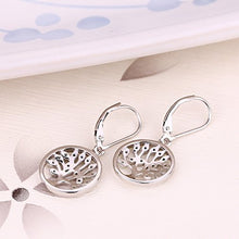 Load image into Gallery viewer, 925 Sterling Silver Family Tree of Life Created Emerald Drop & Dangle Leverback Earrings