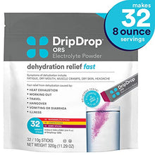 Load image into Gallery viewer, DripDrop ORS – Patented Electrolyte Powder for Dehydration Relief Fast - For Workout, Hangover, Illness, Sweating & Travel Recovery - Watermelon, Berry, Lemon Variety Pack - 32 Servings (11.29 oz)