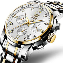 Load image into Gallery viewer, OLEVS Male Wrist Watches, Analog Quartz Business Stainless Steel Waterproof Luminous Watches Luxury Casual Classic Glamour White Big Diamond Dial Date Multi-Function Chronograph Watches for Man