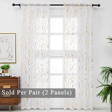 Load image into Gallery viewer, Gold White Sheer Curtains 84-Inch Length - Metallic Gold Foil Tree Branch Printed Sheer Curtains with Rod Pocket Window Curtain 2 Panels for Living Room, 52 x 84 Inch, 1 Pair, White Gold, by FINECITY