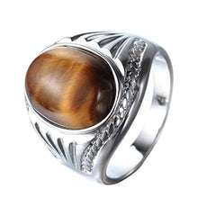 Load image into Gallery viewer, PMTIER Men's Stainless Steel Oval Tiger Eyes Gemstone Ring Silver Size 12