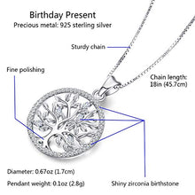 Load image into Gallery viewer, Birthstone-Necklace for Women, Solid Sterling Silver Family Tree-of-Life-Pendant, Crystal Gemstone Charm Jewelry, Birthday Gift for Mom Wife Girlfriend Grandma (April Birthstone)