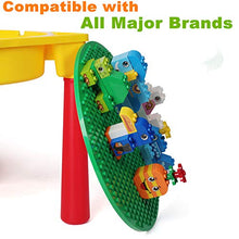 Load image into Gallery viewer, burgkidz Kids 5-in-1 Multi Activity Table Set - Building Block Table with Storage - Play Table Includes 1 Chair and 128 Pieces Compatible Large Bricks Building Blocks - Green Baseplate/Yellow Color