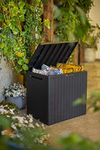 Load image into Gallery viewer, Keter City 30 Gallon Resin Deck Box for Patio Furniture, Pool Accessories, and Storage for Outdoor Toys, Brown