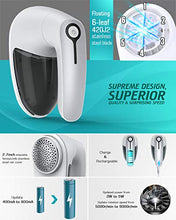 Load image into Gallery viewer, Sweater Fabric Shaver Lint Remover - Upgraded Fabric Defuzzer Rechargeable Electric Lint Fuzz Pills Remover with Quandruple Protection & 2 Replaceable 6-Leaf Blades, Trimmer Effectively Faster by 50%