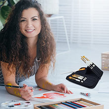 Load image into Gallery viewer, DUGATO Paint Brush Holder & Organizer, Premium Black Canvas Bag, Case Brush For 15 Pcs Oil, Acrylic, Watercolor Paintbrushes, Artist Brush Carrying Case/w Pop-Up Flaps (Brush Not Included)