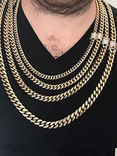 Load image into Gallery viewer, Men's Miami Cuban Link Chain - Iced Diamond Clasp - Iced Men's Heavy Chain 18"-30" - 14k 18k Yellow Gold Over Stainless Steel - Never Changes Color - BEST QUALITY