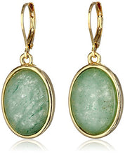 Load image into Gallery viewer, 1928 Jewelry "Semi-Precious Collection" 14k Gold Dipped Aventurine Oval Drop Earrings