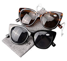 Load image into Gallery viewer, SOOLALA Designer Bifocal Reading Glasses Cat Eye Sunglasses Readers, 2mix, 1.5