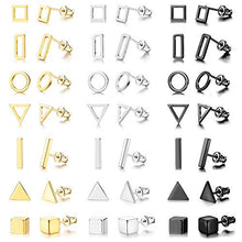 Load image into Gallery viewer, IRONBOX 21 Pairs Geometric Stud Earrings Stainless Steel Minimalist Earring Sets Simple Circle Triangle Square Bar Earrings for Women