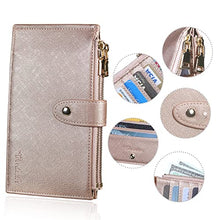 Load image into Gallery viewer, Travelambo Womens Wallet RFID Blocking Bifold Multi Card Case Wallet with Zipper Pocket Crosshatch (Rose gold)