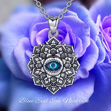 Load image into Gallery viewer, EUDORA Good Luck Blue Evil Eye Vintage Sterling Silver Necklace Pendant, Gift for Women Girl, 18 inch Chain
