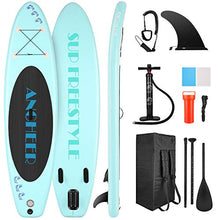 Load image into Gallery viewer, ANCHEER Inflatable Stand Up Paddle Board, Lightweight All Round iSUP with 3 Fins, Premium Accessories & Carry Bag, EVA Deck, Adj Floating Paddle, Ankle Leash and Double Action Pump (Light Blue)