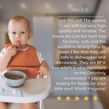 Load image into Gallery viewer, Baby Bowls with Suction - 4 Piece Silicone Set with Spoon - UpwardBaby - for Babies Kids Toddlers - BPA Free - First Stage Self Feeding