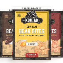 Load image into Gallery viewer, Bear Bites, Protein Graham Crackers Variety Pack: Honey, Chocolate & Cinnamon Snacks