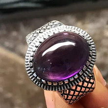 Load image into Gallery viewer, Natural Cabochan Amethyst 925 Solid Sterling Silver Men's Ring Size 6.75, 7, 8.75, 9, 9.75, 10, 11, 12