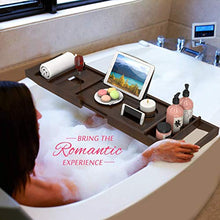 Load image into Gallery viewer, Domax Bathtub Caddy Tray Expandable Bamboo Bath Tub Tray for Luxury Bath with Book Holder and Free Soap Dish Brown