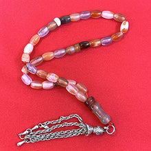 Load image into Gallery viewer, 33 Beads of Yemen Islamic Tasbih Aqeeq Aqiq (Agate) Stones Prayer Bead, Yemeni Muslim Tesbih Taspih, 13 x 7 mm | Yemeni Aqeeq Stone