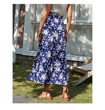 Load image into Gallery viewer, Women Summer Casual Loose Fit Vintage High Waist Printing Floral Maxi Skirt (Blue,XL)