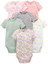 Load image into Gallery viewer, Simple Joys by Carter's Baby Girls' Short-Sleeve Bodysuit, Pack of 6, Pink/Grey/Mint Green, Dinosaur/Floral, Newborn