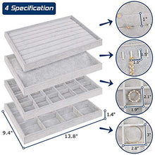 Load image into Gallery viewer, Mebbay Stackable Velvet Jewelry Trays Organizer, Jewelry Storage Display Trays for Drawer, Earring Necklace Bracelet Ring Organizer, Set of 4 (Grey)