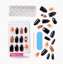 Load image into Gallery viewer, Kiss Medium Length Almond Shape Black & Orange Nails 82650 Goodie Bags (Spiders & Spider Webs) Halloween Limited Edition