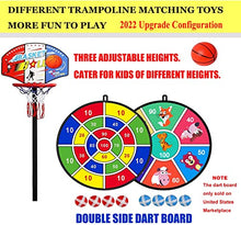 Load image into Gallery viewer, LANGXUN 60" Trampoline for Kids - 5ft Outdoor & Indoor Mini Toddler Trampoline with Net, Basketball Hoop, Birthday Gifts for Kids, Gifts for Boys & Girls, Baby Toddler Trampoline Toys, Age 1-7