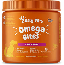 Load image into Gallery viewer, Zesty Paws Omega 3 Alaskan Fish Oil Bites for Dogs - with AlaskOmega for EPA & DHA Fatty Acids - Itch Free Skin - Hip & Joint Support + Heart & Brain Health - Bacon Flavor