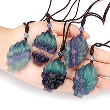 Load image into Gallery viewer, MANIFO Natural Crystal Gemstone Fox Pendant Necklace with Adjustable Woven Rope Chain (Fluorite)
