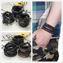 Load image into Gallery viewer, Finrezio 24 PCS Black Braided Leather Bracelets Set for Men Wrap Cuff Bracelet Adjustable