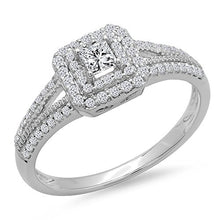 Load image into Gallery viewer, Dazzlingrock Collection 0.50 Carat (ctw) Princess & Round Cut Diamond Halo Engagement Ring 1/2 CT, 14K White Gold, Size 7