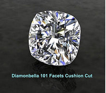 Load image into Gallery viewer, Diamonbella 101 Facets 2 Carat Princess Cushion Cut NSCD Simulated Diamond Ring 925 Silver Platinum Plated Halo (8)