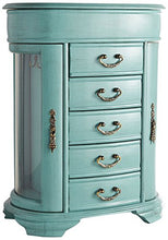 Load image into Gallery viewer, Hives & Honey Daphne Oval Glass Turquoise Jewelry Chest Jewelry Organizer Box Case Mirrored Storage