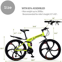Load image into Gallery viewer, Max4out Mountain Bike Folding Bikes with High Carbon Steel Frame, Featuring 6 Spoke Wheels and 21 Speed Shimano Shifter, Double Disc Brake and Dual Suspension Anti-Slip Bicycles (Yellow, 26 in)