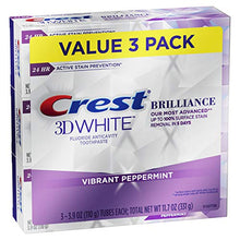 Load image into Gallery viewer, Crest 3D White Brilliance Toothpaste, Vibrant Peppermint, 3.9 Oz (Pack of 3)
