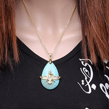 Load image into Gallery viewer, Asoodehdelan 18k Gold Pt Turquoise Farvahar Faravahar Necklace Iranian Persian Art Iran Gift (24" Chain)