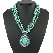 Load image into Gallery viewer, Jianxi Vintage Alloy Synthetic Turquoise Necklace Fashion Jewelry Women (1287)