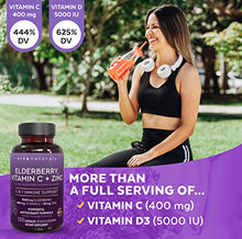 Load image into Gallery viewer, Viva Naturals Elderberry, Vitamin C, Zinc, Vitamin D3 5000 IU & Ginger - Antioxidant & Immune Support Supplement, 2 Month Supply (120 Capsules) - 5 in 1 Daily Immune Support for Adults
