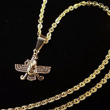 Load image into Gallery viewer, Asoodehdelan X-Small Double Sided Gold Pt Farvahar Necklace Earrings Set Iranian Persian Art Iran Farohar Gift (Necklace)