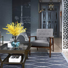 Load image into Gallery viewer, Mid-Century Retro Modern Accent Chair Wooden Arm Upholstered Tufted Back Lounge Chairs Seat Size 24.4" 18.3" (Deep) (Grey Fabric)