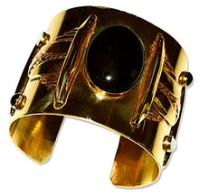 Load image into Gallery viewer, Mirror Antique Brass Art Deco Wide Cuff Bracelet - Mother of Pearl, Onyx